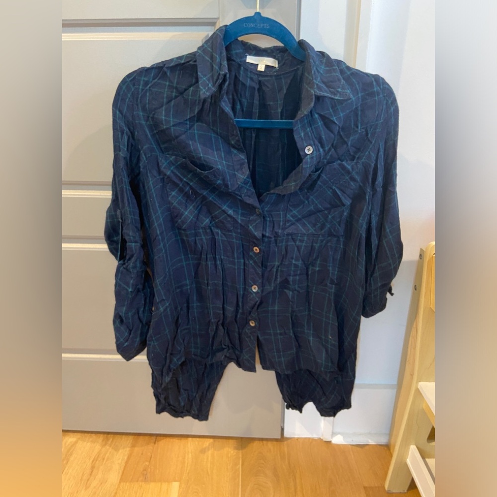 Blue Boxy Button Down Shirt with Notched Collar
